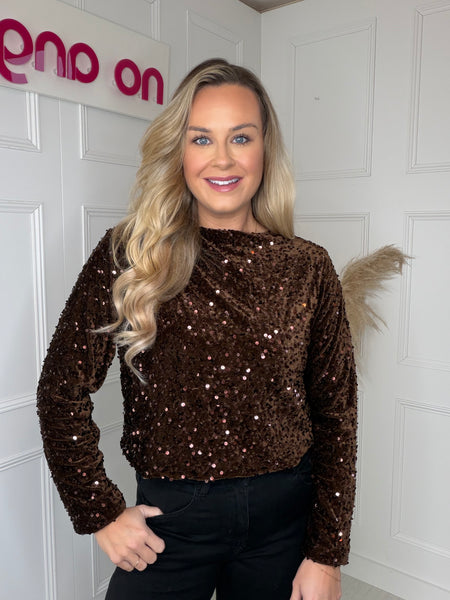 Luxe Sequin Tie Jacket In Chocolate