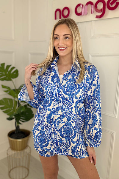 Eden Blue Printed Shirt & Short Set