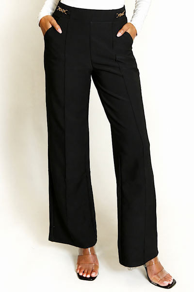 Bella Straight Leg Trousers With Gold Waist Detail (4 Colours)