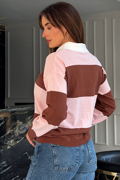 Lauren Stripe Knit Collar Top Pink