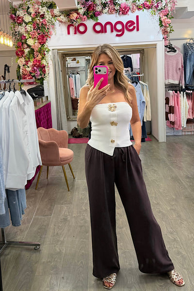 Lucy Linen Trousers In Chocolate Brown