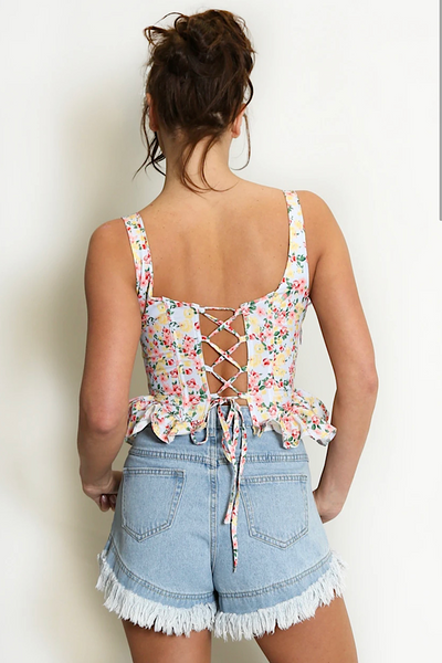 Floral Print Tie-Shoulder Peplum Top