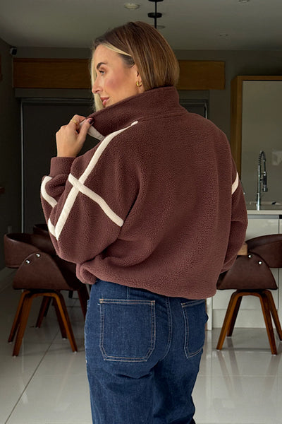 Lulu Contrast 1/4 Zip Fleece In Chocolate