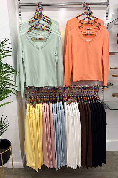 Amy V-Neck Fleeced Lined Top (8 colours)